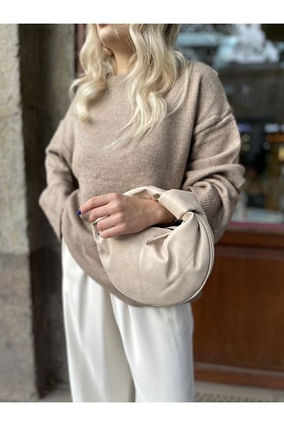 Gloria Women's Cream Mini Knotted Hand Bag