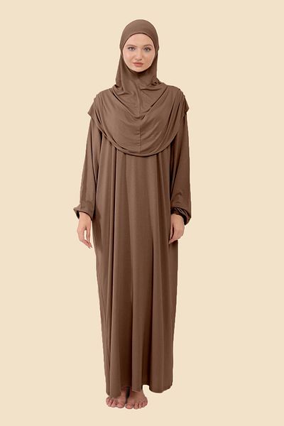 Sonbaharmoda Φόρεμα Hijab από οργανικό βαμβάκι - Ολόσωμο, αντιολισθητικό χτενισμένο βαμβάκι, ελαστικά μανίκια και μαντίλα