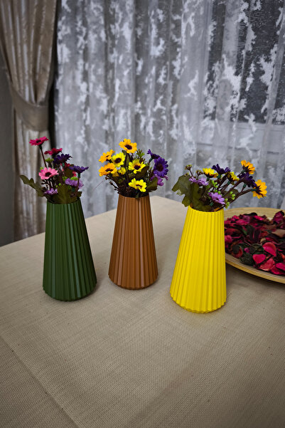 Plodna House 3lü Bohem tarz İskandinav Mini Vazo 3D Plastik