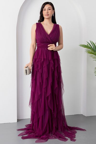 PULLIMM 13360 Rochie de seara lunga cu volane dublu