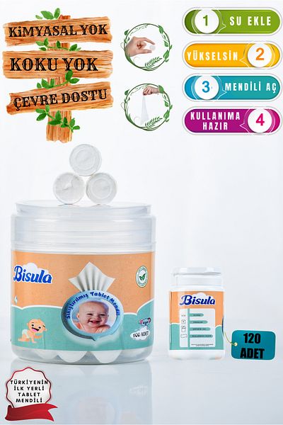 Bisula Compressed Tablet Baby Wipes – Disposable Cleaning Cloth That Opens with Water (120Pcs)
