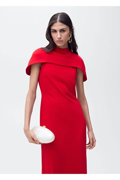 MANGO Woman فستان بقصة مستقيمة وياقة كيب