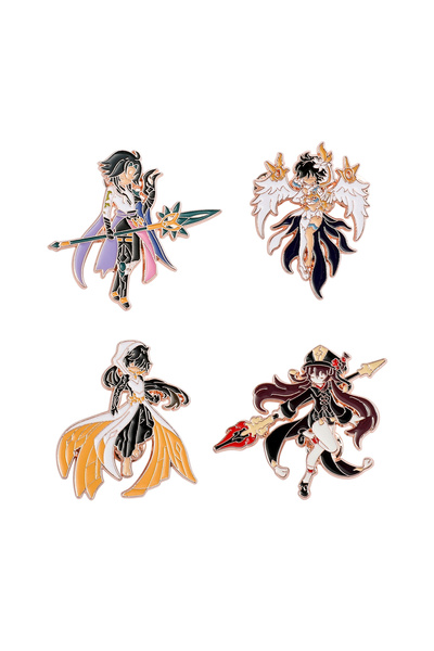 Choice XZ2256 4 قطع من سلسلة جينشين إمباكت، دبوس مينا من خشب الجوز بتصميم مان...