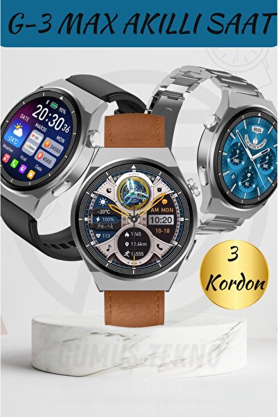 St Morritz 200-300 mAh G3 Max Erkek Akıllı Saat Yuvarlak Kol Saati 3 Kordon A...