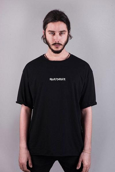 sielta Tricou negru cu mânecă oversize cu imprimeu Iron Maiden Music Band