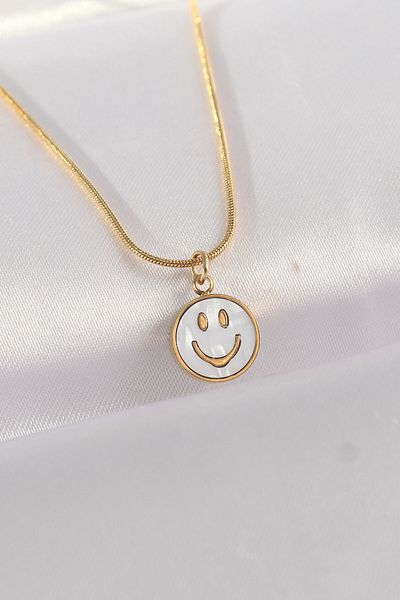 Skygo 316L Steel Chain Gold Color Marble Patterned Minimal Smile Necklace - Tj-Bko8672