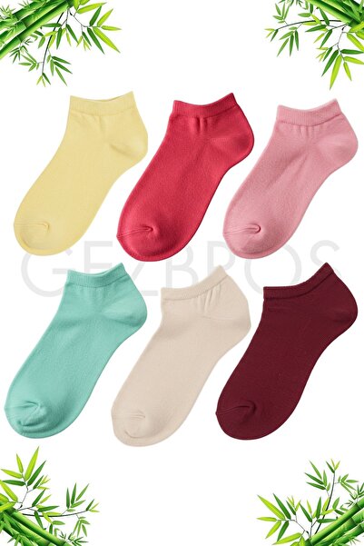 GezBros 6 perechi de șosete papuci scurti din bambus colorați pentru femei