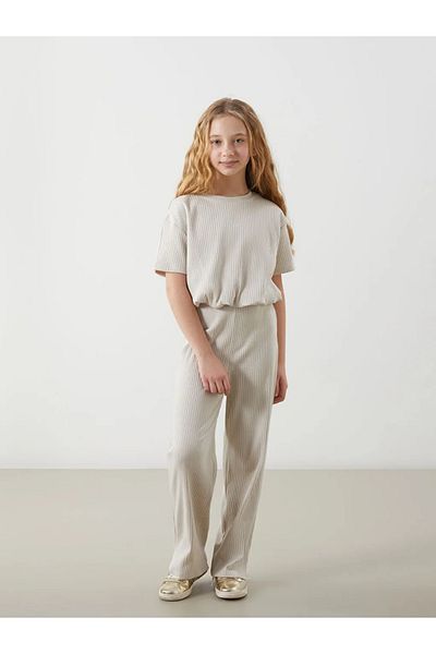 LC Waikiki Lcw Kids Gray Crew Neck Girl's T-Shirt and Pants