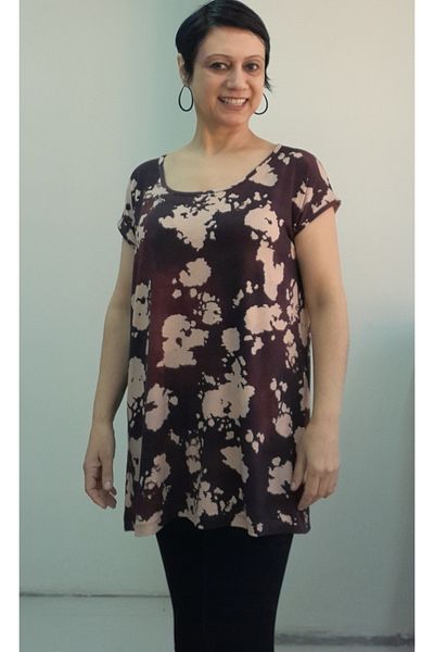 Mertcan Butik Black Brown Tie-Dye Print Size Whole Incoming Low Arm Combed Viscose T-Shirt