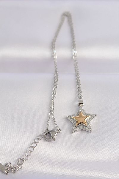 Skygo 316L Steel Chain Silver Color Zircon Stone Design Gold Color Star Necklace - Tj-Bko8662