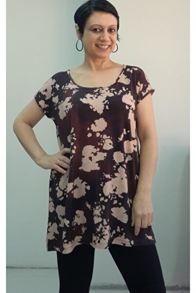 Mertcan Butik Black Brown Tie-Dye Print Size Whole Incoming Low Arm Combed Viscose T-Shirt