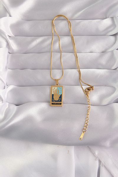 Skygo 316L Steel Gold Color Mixed Enamel Hand Figure Tarot Necklace - Tj-Bko9035