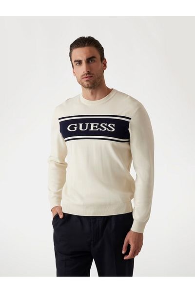 Guess Jeans Men's white sweater with stripe Guess jeans