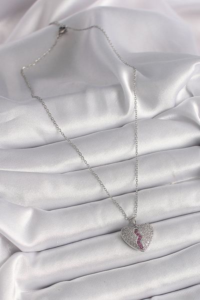 Skygo 316L Silver Color Chain Heart Model Necklace - Zircon Stone Women's Seat