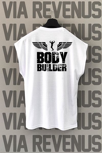 Vordevia Bodybuilder Back Printed Zero Sleeve Crew Neck Sports Tshirt