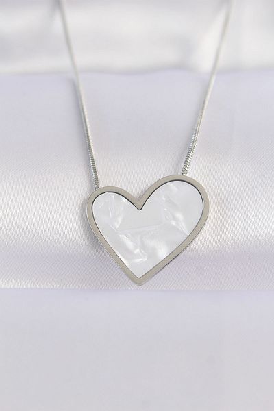 Skygo Marble Pattern 316L Heart Necklace - Silver Color, Chain - TJ-BKO8656