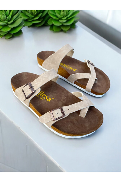 Dilesa Beige Suede Anatomical Sole Flip Flops Women's Slippers