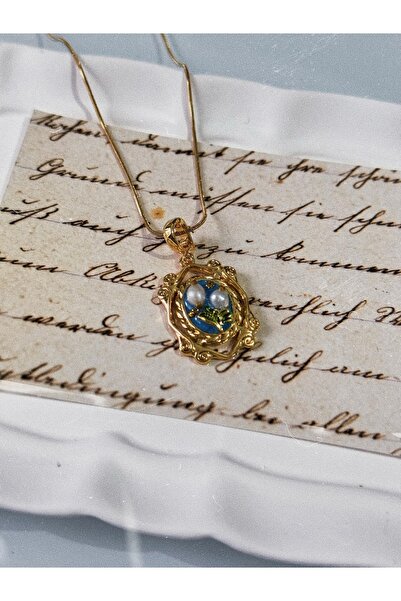 Harlofia Jewelry Çelik Vintage Çerçeveli Kabartmalı Lale Kolye