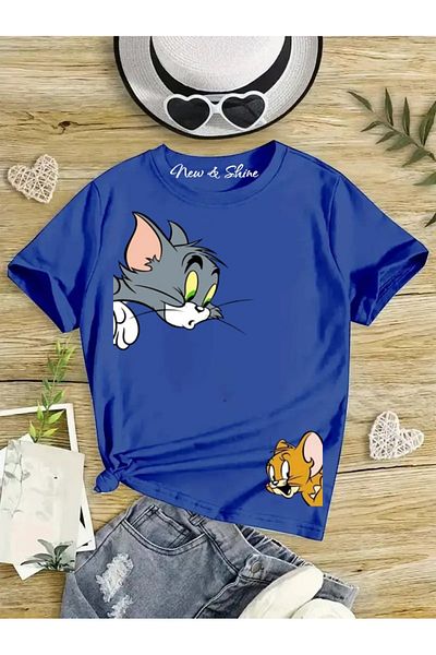 New Shine 1 tricou este un cadou pentru achiziții de 6 și mai sus în coș - Tricou supradimensionat pentru copii cu imprimeu Tom și Jerry Corner