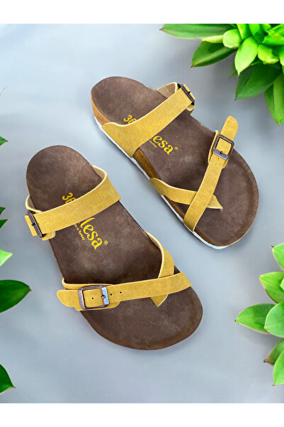 Dilesa Mustard Suede Anatomical Sole Flip Flops Women's Slippers