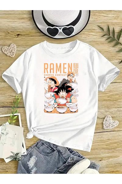 New Shine ΠΑΙΔΙΚΟ T-SHIRT RAMEN EATING THREE ANIME PRINTED OVERSIZED