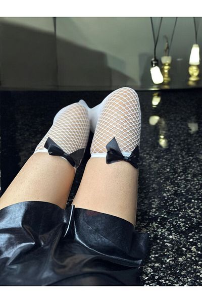 lavanta iç giyim Fancy Garter White Mesh Black Bow Fancy Stocking Fancy Outfit Night Wear