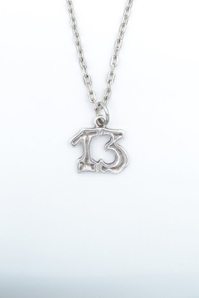 Bu Farklı 13 Yazılı Gümüş Kaplama Düz Zincir Kolye