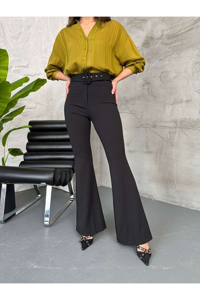 Elif Özbey Butik Black Trousers with Spanish Leg Belt