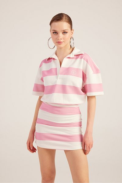 HOLLY LOLLY Polo Neck Striped Mini Pamela Dress Pink