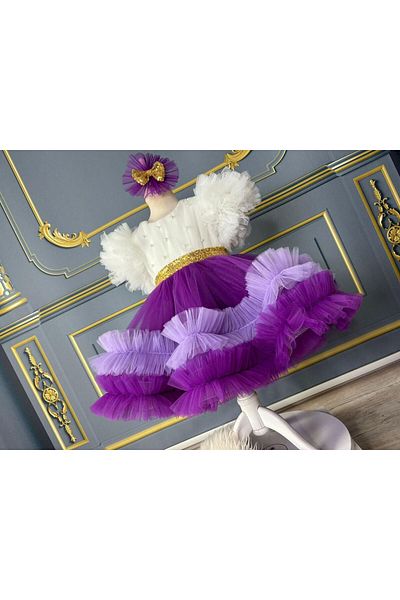 Star Kids Rochie mov pentru fetiță - Rochie de zi de naștere cu design special, cu motive pentru animale de companie