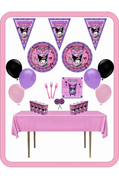 Hayal Kasabası Kuromi Doğum Günü Parti Seti 8 Kişilik - Tabak-bardak-çatal-fl...