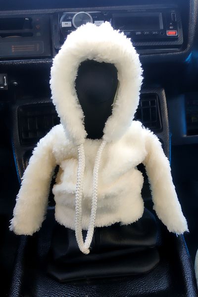 Bundeba Ecru Plush Hoodie - Gear Knob Ornament with Capsule - Automobile Accessory