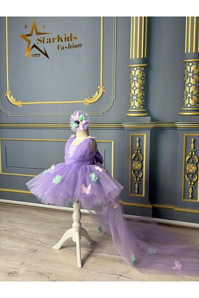 Star Kids Girl's Lilac Dress - Special Design Lilac Dress with Detachable Tail Birthday Dress