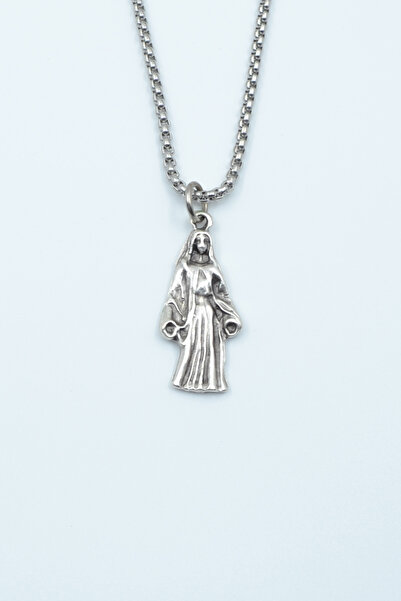 Bu Farklı Minimal Meryem Ana Gümüş Kaplama Örme Zincir Kolye