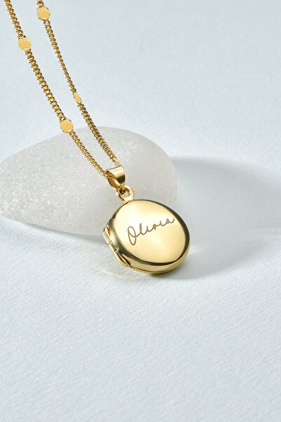 Nox Jewelry 925 Ayar Altın Mikron Kaplama Kişiye Özel Yuvarlak Açılabilir Madolyon Kolye - CN00426