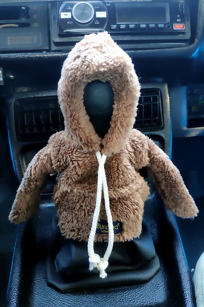 Bundeba Coffee Plush Hoodie - Car Gear Shift Knob Ornament with Door Automobile Accessory