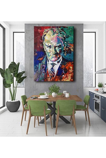 D&O Dekor Ofisi Yağlı Boya Görünümlü Mustafa Kemal Atatürk Portresi Dekoratif Kanvas Tablo