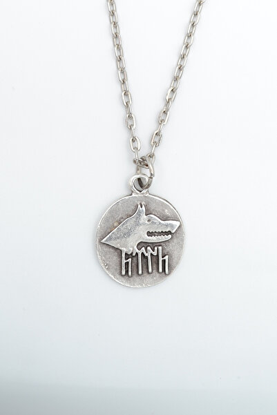 Bu Farklı Göktürkçe Türk - Kurt Madalyon Gümüş Kaplama Düz Zincir Kolye