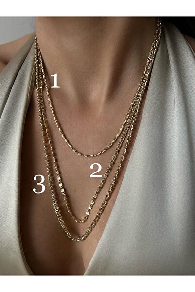 biralışveriş VİP SERİ 14 K ALTIN RENGİ ÇELİK KOLYE 60CM 3 NUMARA