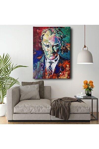 D&O Dekor Ofisi Yağlı Boya Görünümlü Mustafa Kemal Atatürk Portresi Dekoratif Kanvas Tablo
