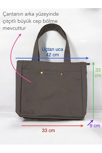 Nuggita Τσάντα μεγάλου μεγέθους από υφαντό ύφασμα από καμβά ανθρακί με σταθερή τσέπη και φερμουάρ