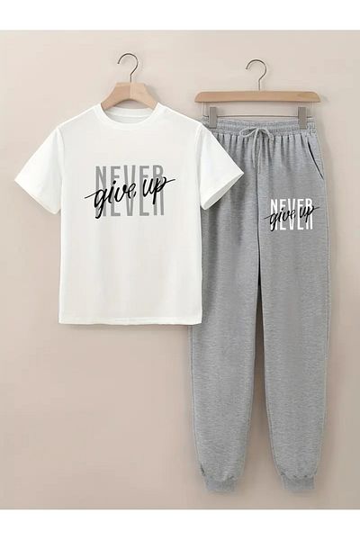 Massgai Unisex Never Give up Design Printed Team T-Shirt Tracksuit