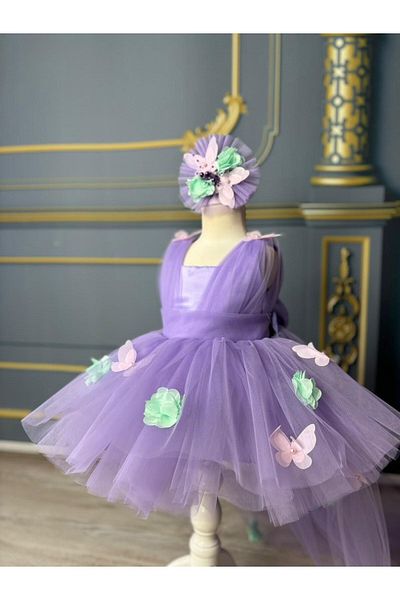 Star Kids Girl's Lilac Dress - Special Design Lilac Dress with Detachable Tail Birthday Dress