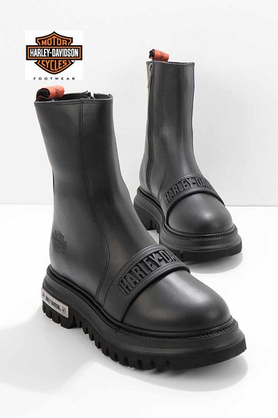 Harley Davidson Γυναικείες Μαύρες Δερμάτινες Μπότες & Μποτάκια - HD0777054903