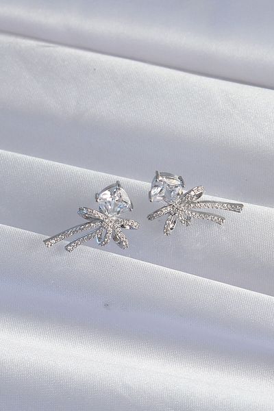 Skygo Brass Silver Color Square Zircon Cubic Zirconia Bow Earrings - Tj-Bkp9306