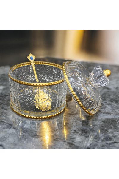 SAMSA Crystal Decor Gold Glass Sugar Bowl and Turkish Delight Bowl Set 1 Piece