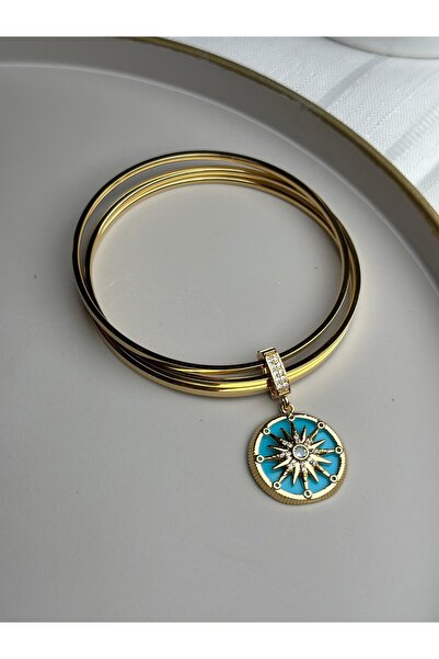 gingillo aksesuar Çelik Mavi Detay Chamlı Gold Ajda Bilezik
