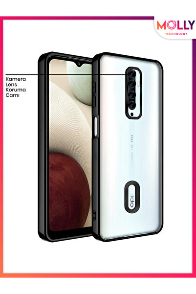 Molly Oppo RENO 2Z İçin Kenarları Siyah Lens Koruyuculu Lou Lazer Şeffaf Sili...