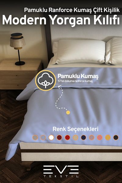 Eve Tekstil غطاء لحاف قطن حديث مقاس 220x240 سم شخصية مضادة للحساسية