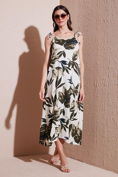 Lela Φόρεμα μίντι μήκους με μοτίβο Oversize Fit με δεμένο σχοινί με στρογγυλή λαιμόκοψη 5869022